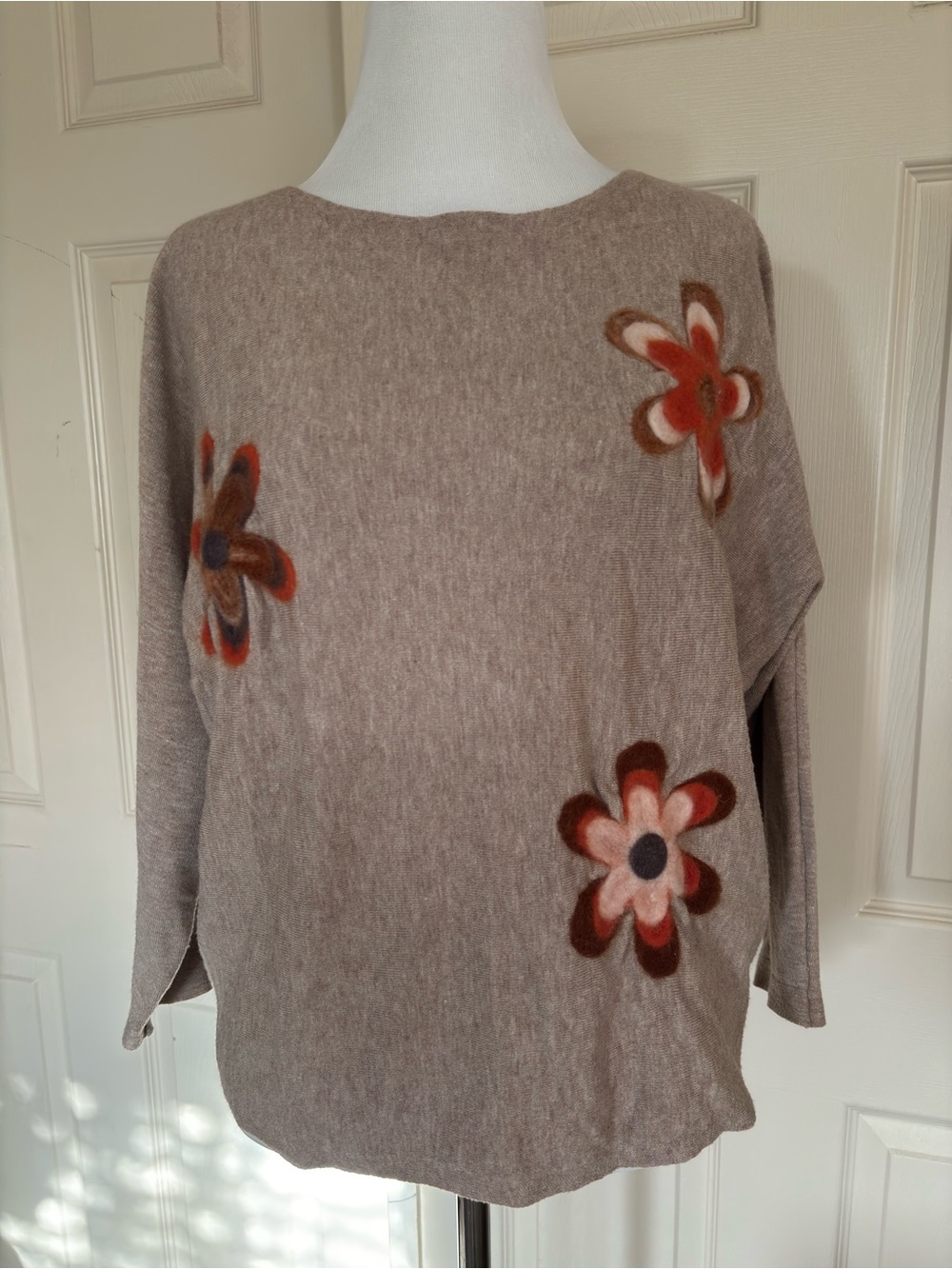 Taupe Floral Appliqué Sweater